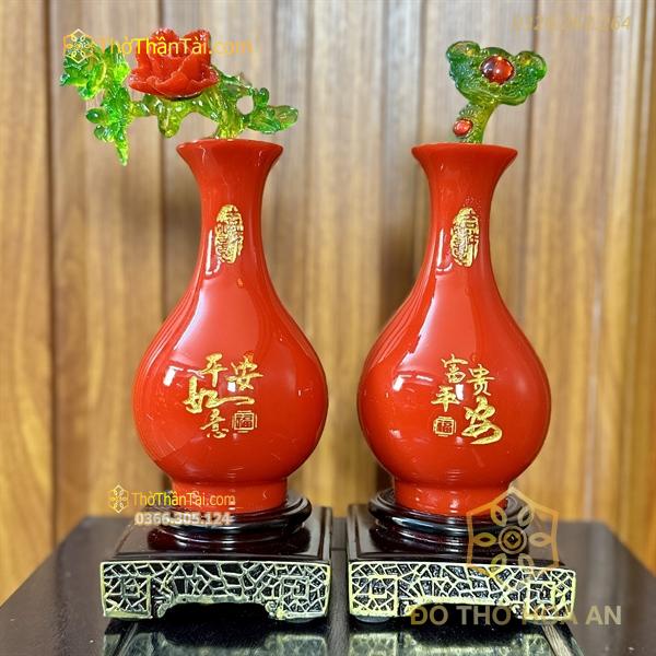 Cặp Bình Như Ý Mẫu Đơn Màu Đỏ