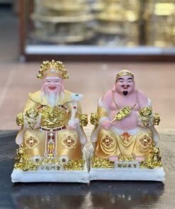 Tượng Thần Tài Thổ Địa Bột Đá Phú Quý Rồng Vàng Cam