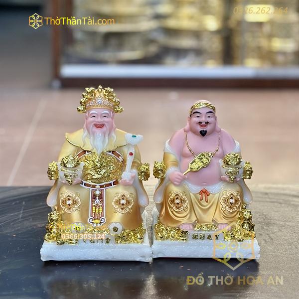 Tượng Thần Tài Thổ Địa Bột Đá Phú Quý Rồng Vàng Cam