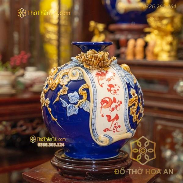 Bình Hút Lộc Cuốn Thư Phát Tài Phát Lộc Men Màu Đắp Nổi