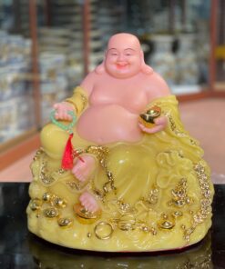 Tượng Di Lặc Kim Tiền Bột Đá Vàng