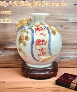 Bình Hút Lộc Cuốn Thư Phát Tài Phát Lộc Men Màu Đắp Nổi