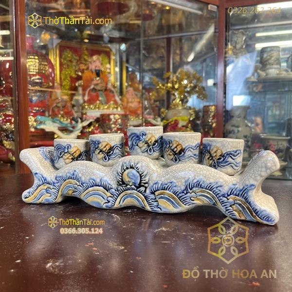 Kỷ/ Ngai Nước 5 Chén Men Rạn Đắp Nổi