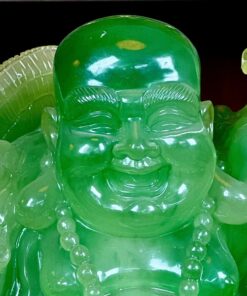 Tượng Di Lặc Đứng Vác Cành Đào Bột Đá Xanh Lá