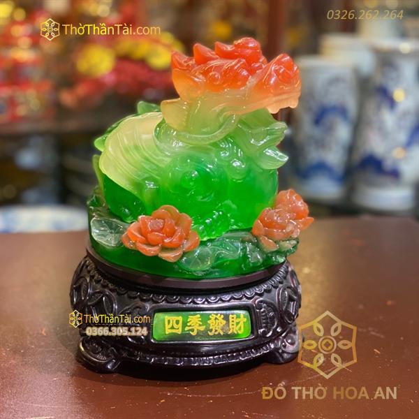 Tỳ Hưu Tọa Hoa Phong Thuỷ Xoay Đế Gỗ Xanh