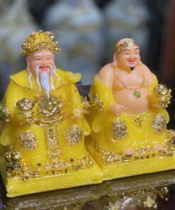 Tượng Thần Tài Thổ Địa Bột Đá Phú Quý Rồng Vàng Thạch Anh