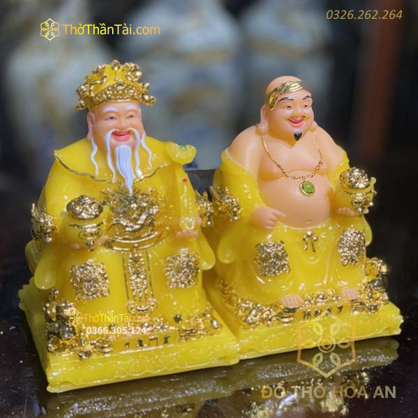 Tượng Thần Tài Thổ Địa Bột Đá Phú Quý Rồng Vàng Thạch Anh