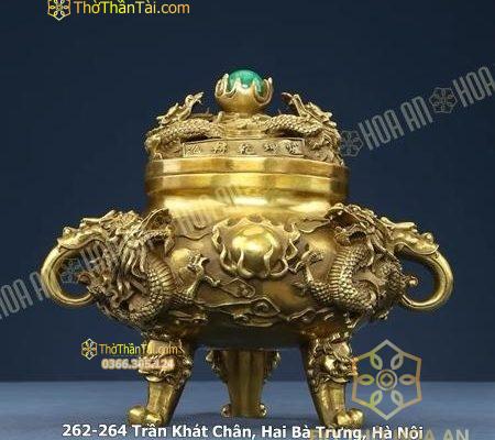 Đốt Trầm Rồng Cầm Ngọc Bích Vàng