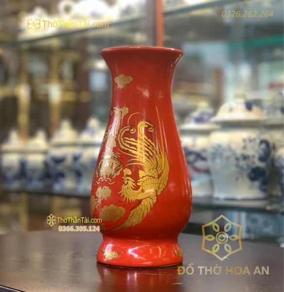 Lọ Hoa Sứ Men Đỏ Bát Tràng