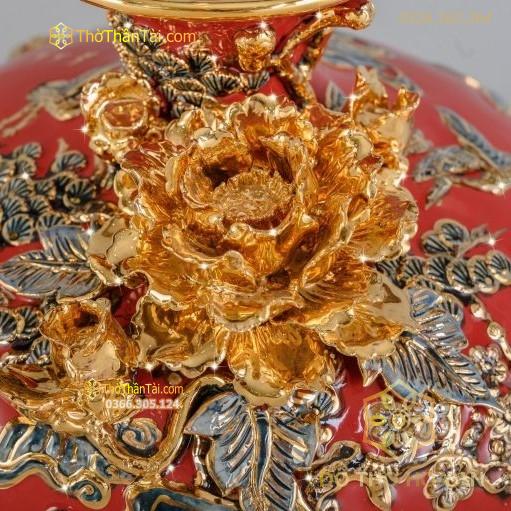 Bình Hút Lộc Thuận Buồm Xuôi Gió Men Đỏ Đắp Nổi Vẽ Vàng 24K H20