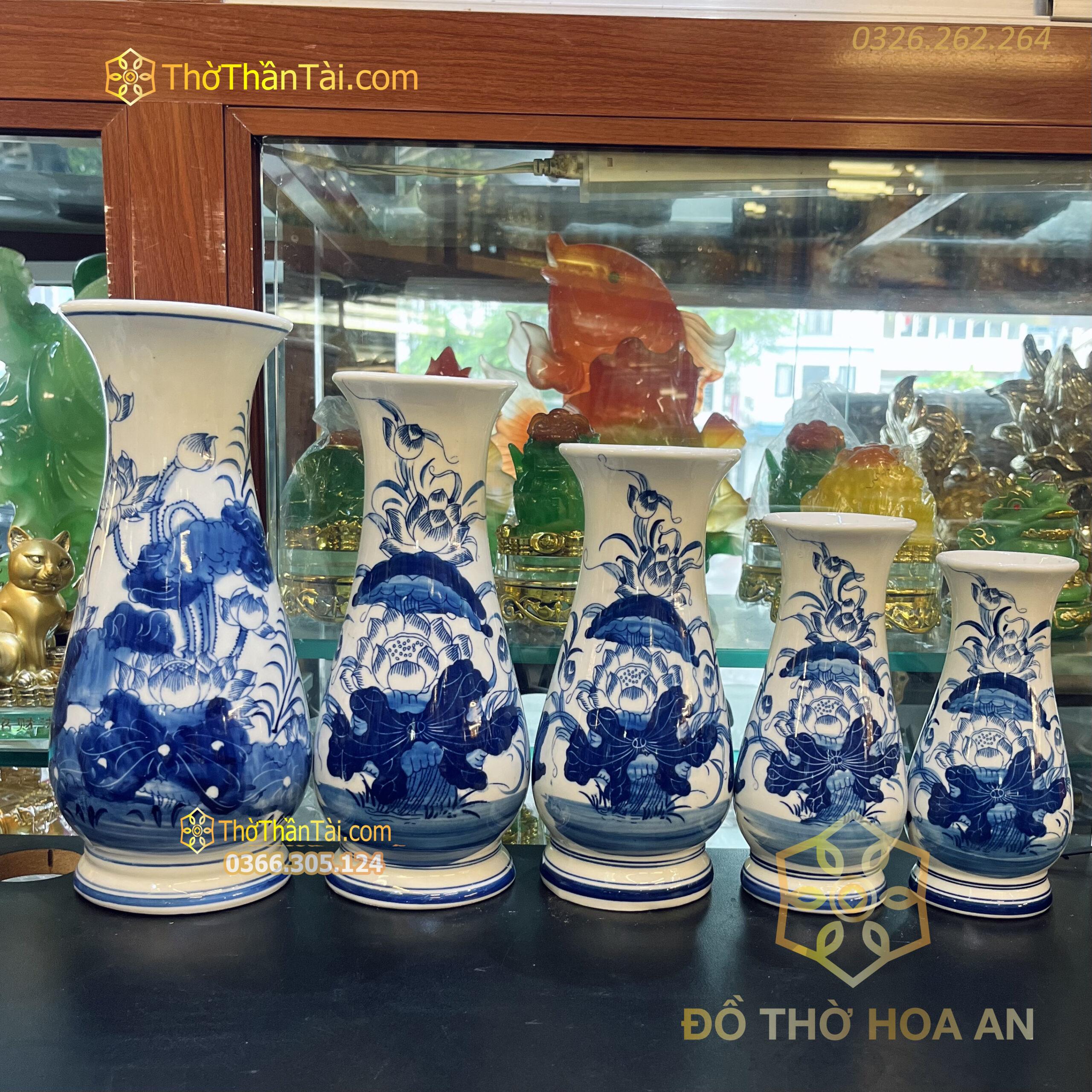 Lọ Hoa Dáng Huệ Hoa Sen Men Trắng
