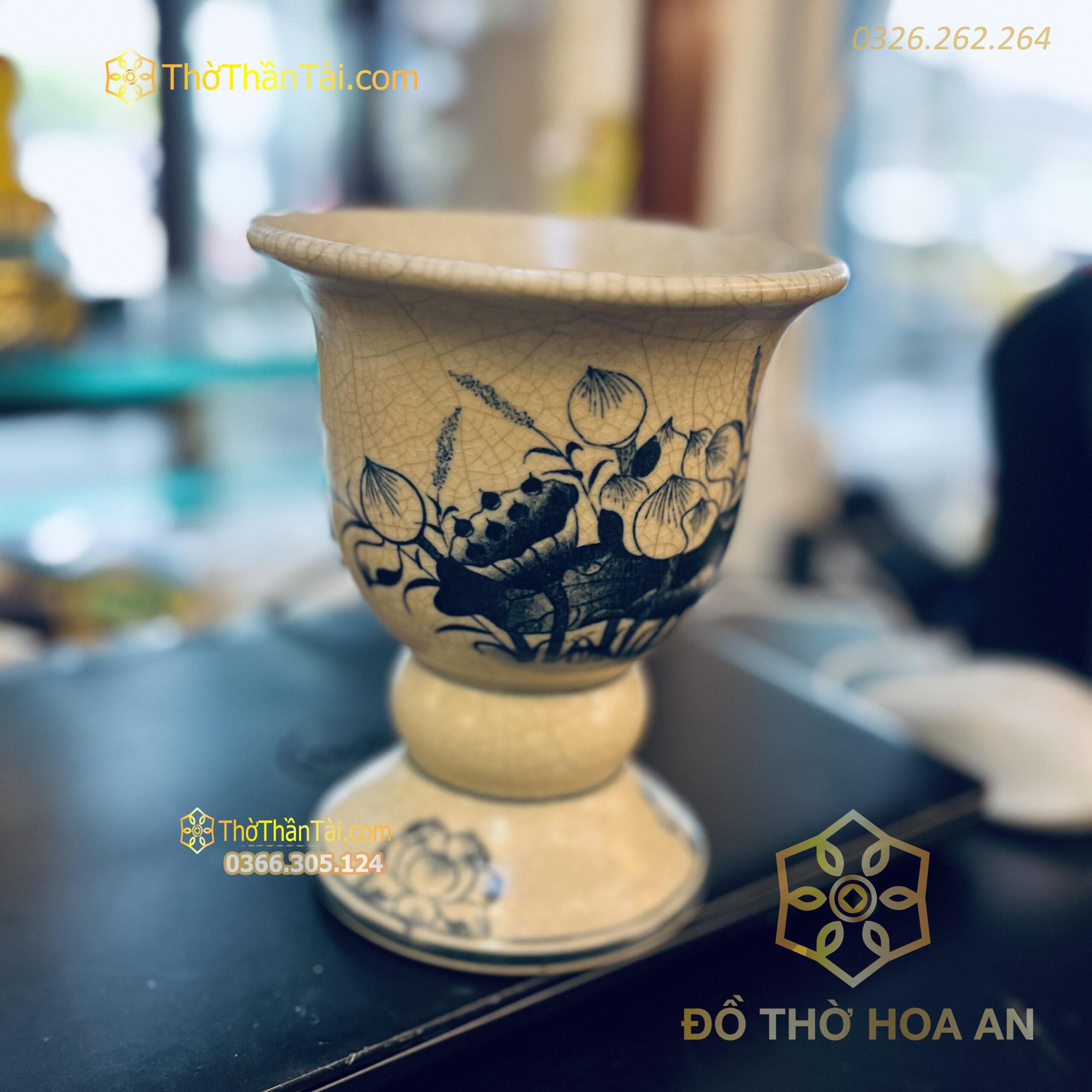 Ly Đựng Phật Thủ Men Rạn Vẽ
