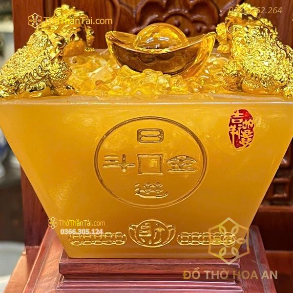 Bồn Tụ Bảo Chiêu Tài Vuông Đá Vàng