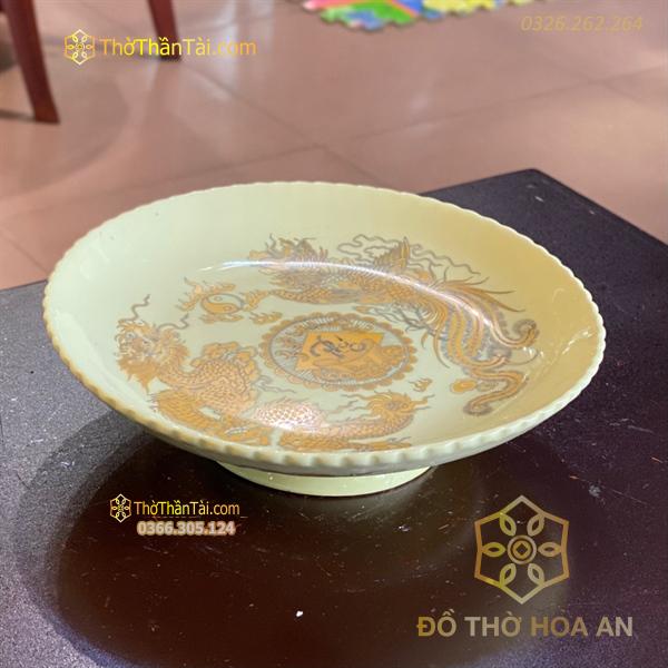 Mâm Bồng Thờ Rồng Phượng Men Vàng Ngà