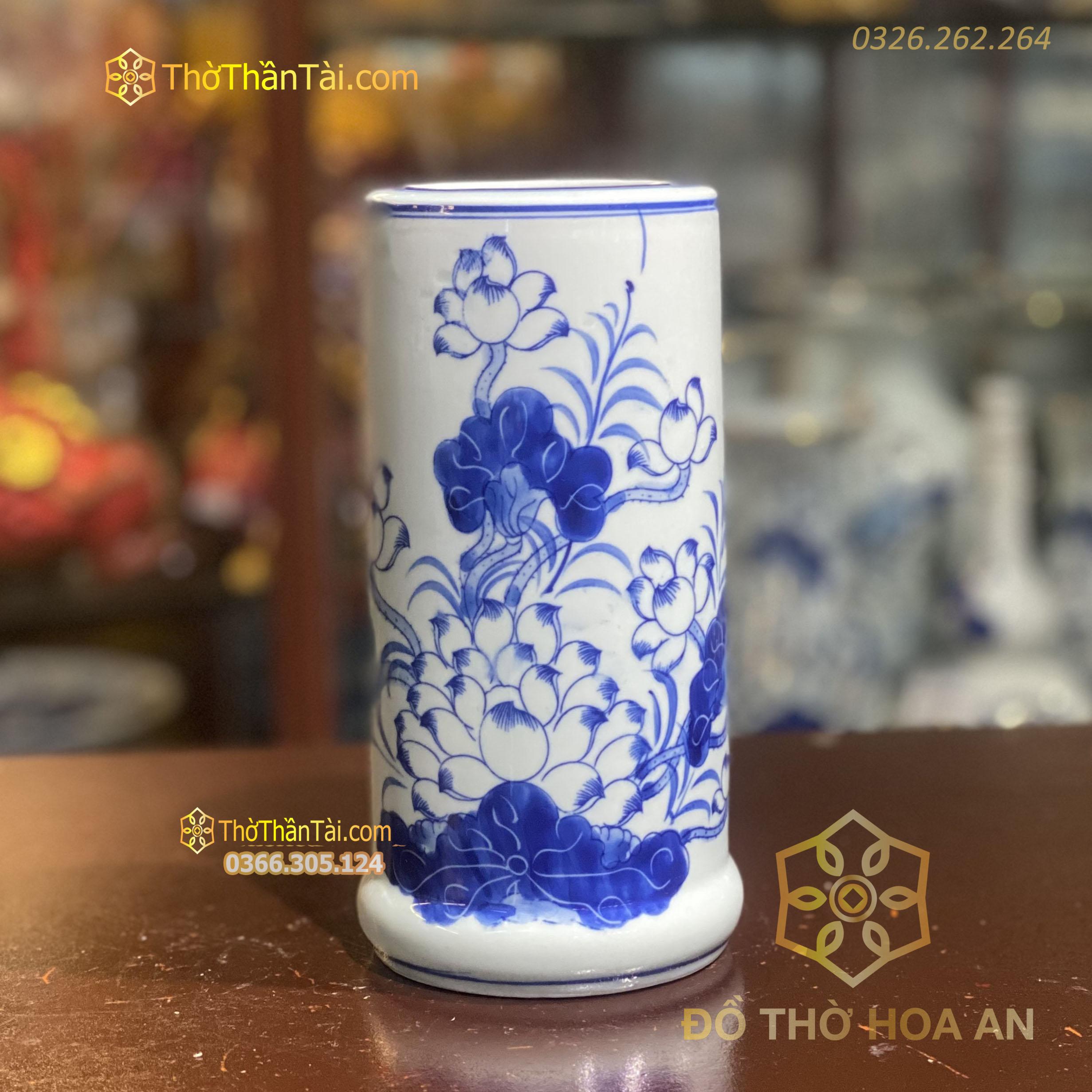 Ống Hương Hoa Sen Men Ngọc