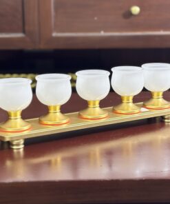 Khay 5 Chén Lưu Ly Trắng Bọc Đồng