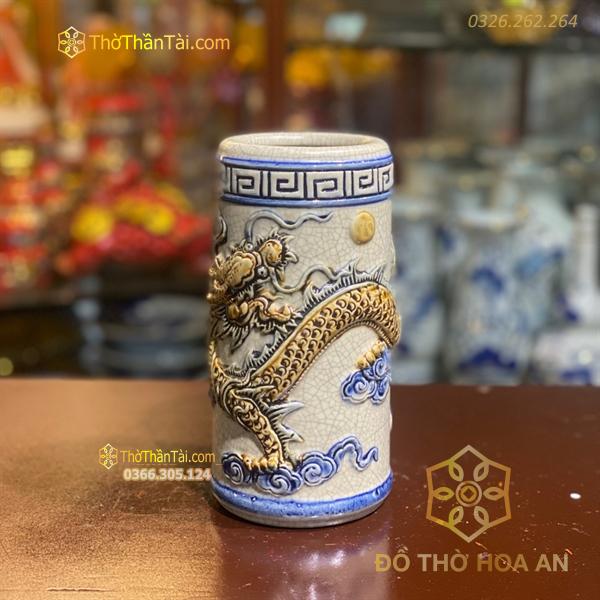 Ống Hương Men Rạn Đắp Nổi