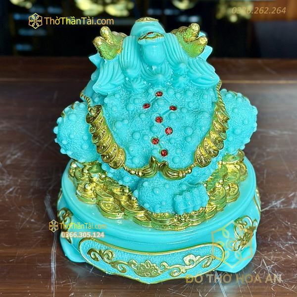 Cóc Thiềm Thừ Phong Thủy Đế Xoay Bột Đá Xanh Ngọc Bích