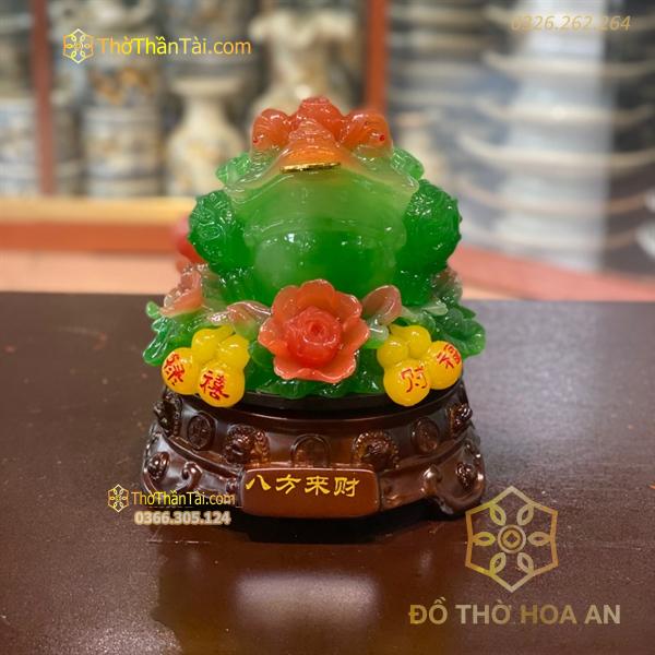 Cóc Thiềm Thừ Phong Thuỷ Xoay Đế Gỗ Hồ Lô Xanh