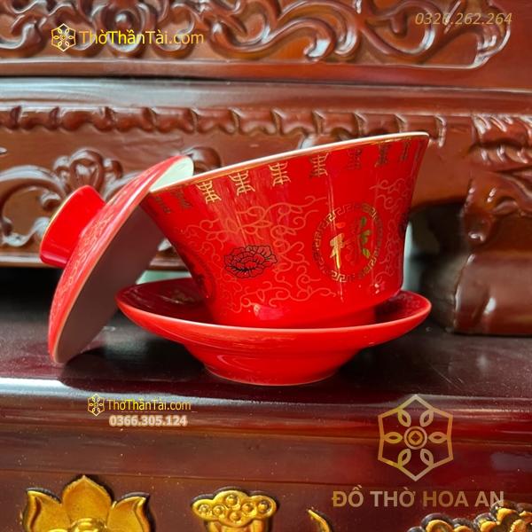 Bát Sâm/Bát Nước Sứ Gấm Đỏ
