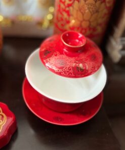 Bát Sâm/Bát Nước Sứ Gấm Đỏ