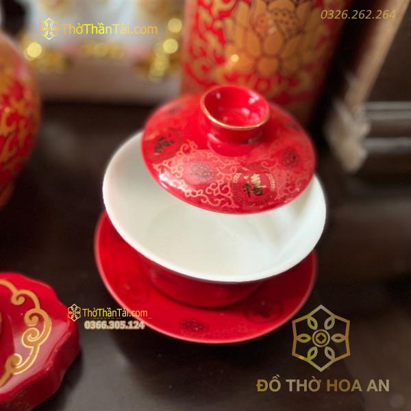 Bát Sâm/Bát Nước Sứ Gấm Đỏ