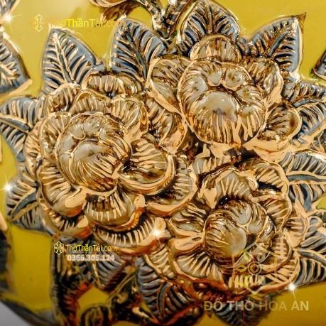 Bình Hút Lộc Mã Đáo Thành Công Men Vàng Đắp Nổi Vẽ Vàng 24K H28