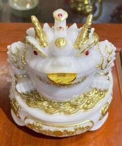 Cóc Thiềm Thừ Phong Thủy Đế Xoay Bột Đá Trắng