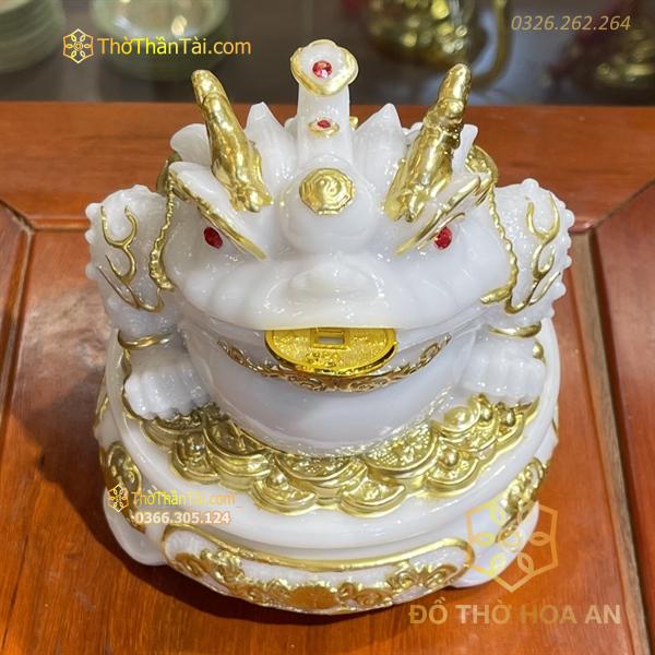 Cóc Thiềm Thừ Phong Thủy Đế Xoay Bột Đá Trắng