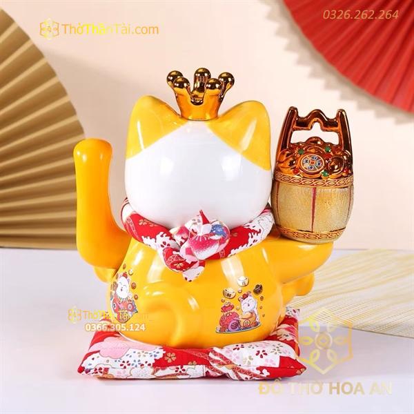 Mèo Thần Tài Đế Vương Vàng Can Khách Lai Phương Cao 21cm