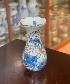 Lọ Hoa Miệng Loe Men Lam Vẽ Vàng 24K