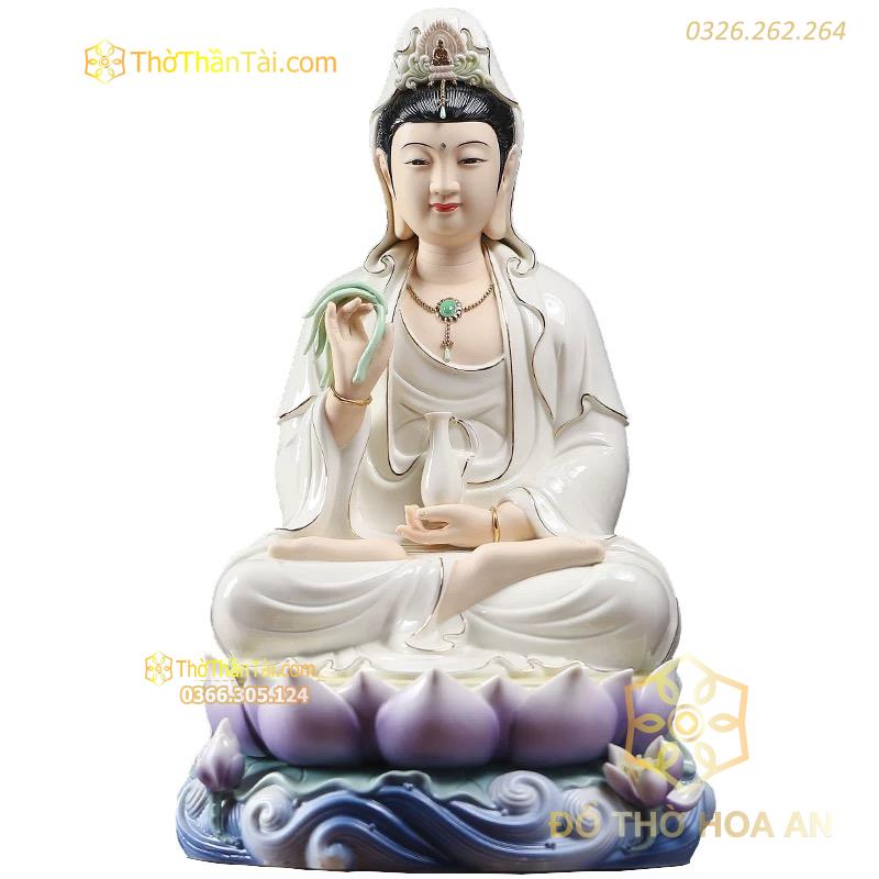 Tượng Quan Âm Ngồi Đài Sen Sứ Đức Hóa
