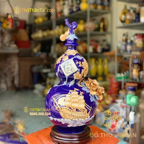 Hồ Lô Hút Lộc Thuận Buồm Xuôi Gió Chữ Lộc Xanh Dương Đắp Nổi