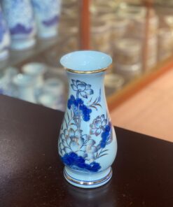 Lọ Hoa Dáng Huệ Sen Men Lam Vẽ Vàng 24K