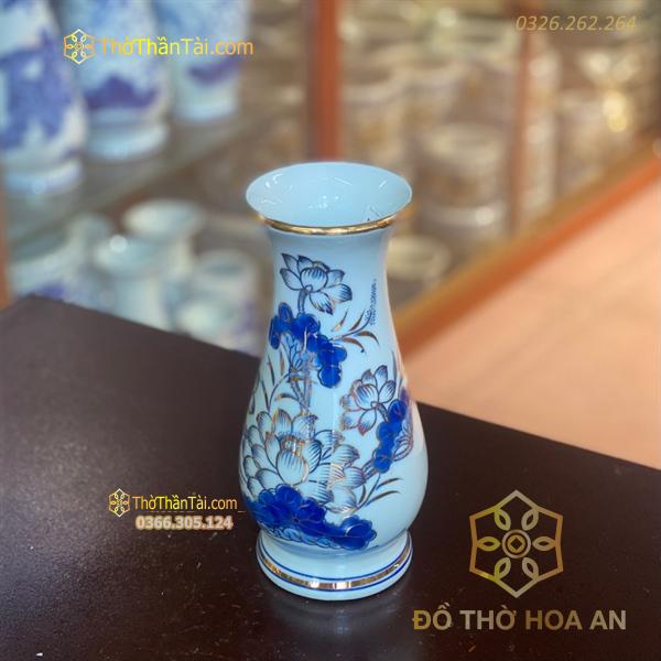 Lọ Hoa Dáng Huệ Sen Men Lam Vẽ Vàng 24K