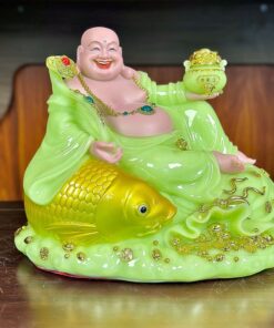 Tượng Phật Di Lặc Cá Bột Đá Xanh Ngọc