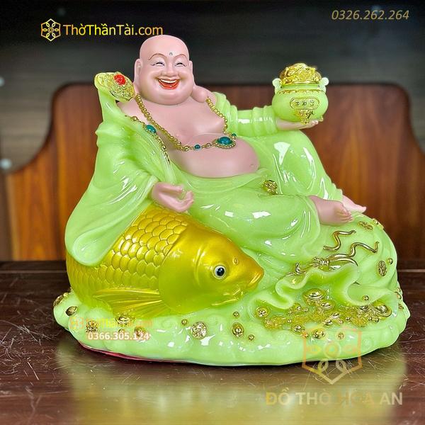 Tượng Phật Di Lặc Cá Bột Đá Xanh Ngọc