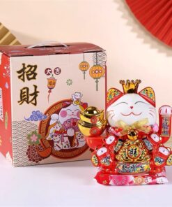 Mèo Thần Tài Đế Vương Đỏ Can Khách Lai Phương Cao 21cm