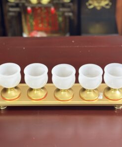 Khay 5 Chén Lưu Ly Trắng Bọc Đồng