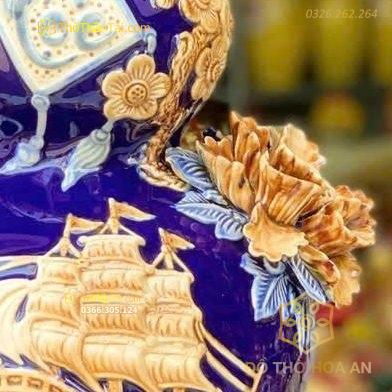 Hồ Lô Hút Lộc Thuận Buồm Xuôi Gió Chữ Lộc Xanh Dương Đắp Nổi