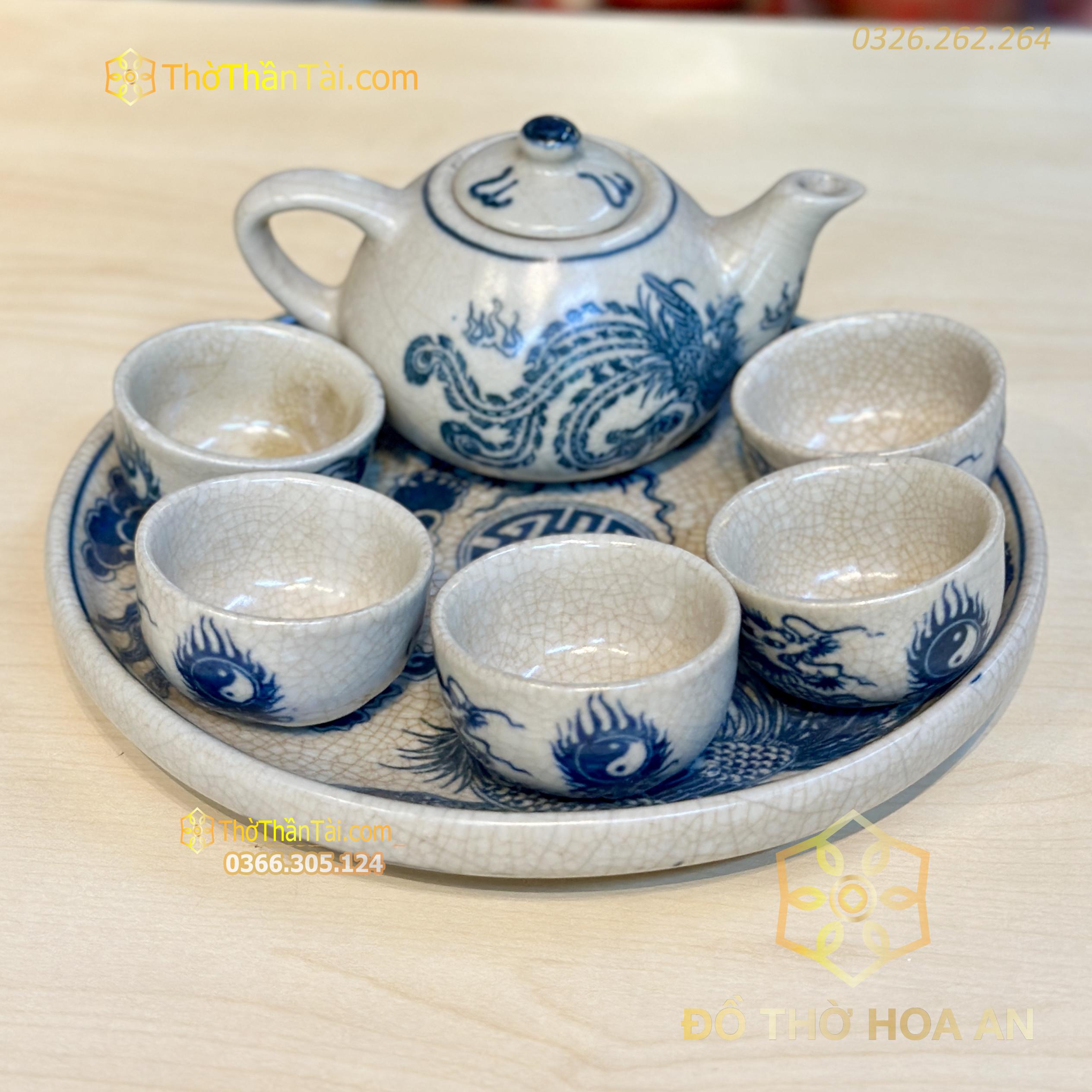 Bộ Ấm Chén Trà Thờ Men Rạn Vẽ