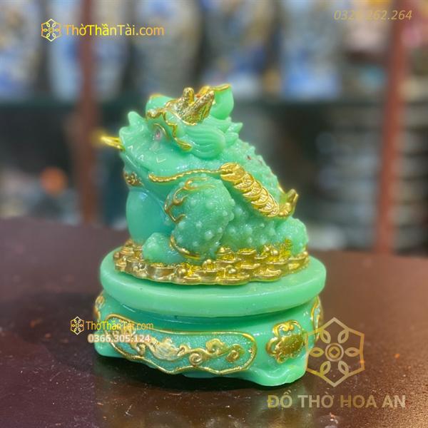 Cóc Thiềm Thừ Phong Thủy Đế Xoay Bột Đá Xanh Lục