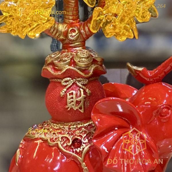 Tượng Voi Phong Thủy Màu Đỏ Kim Tiền