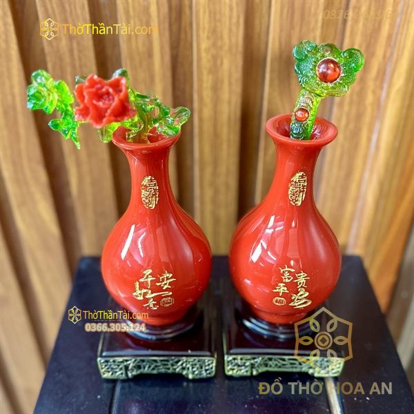 Cặp Bình Như Ý Mẫu Đơn Màu Đỏ