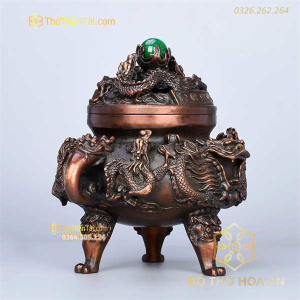 Đốt Trầm Rồng Song Long Chầu Ngọc Đồng Hun