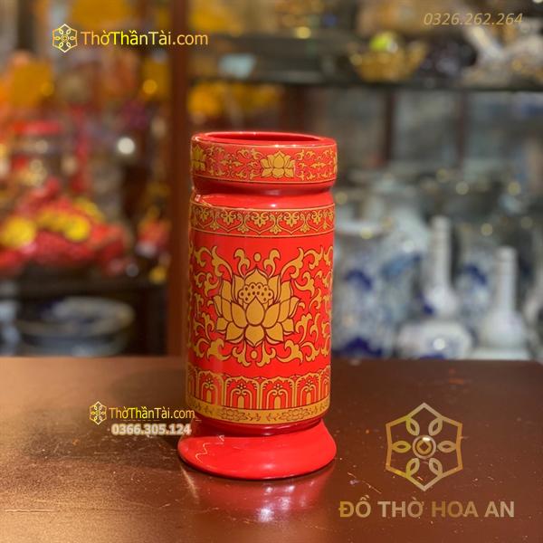 Ống Đựng Hương Sứ Gấm Đỏ