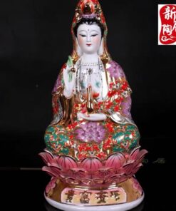 Tượng Phật Quan Âm Ngồi Bệ Sen Họa Tiết Gấm