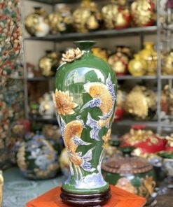 Mai Bình Sen Cá Men Màu Đắp Nổi