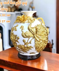 Bình Hút Lộc Công Đào Phú Quý Men Màu Dát Vàng