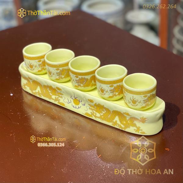 Khay / Kỷ Nước 5 Chén Men Vàng Ngà